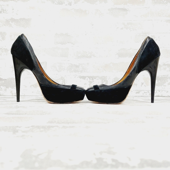 NEW L.A.M.B.Black Leather Stripe Detail Slip On High Stiletto Heels E734 - Picture 7 of 13